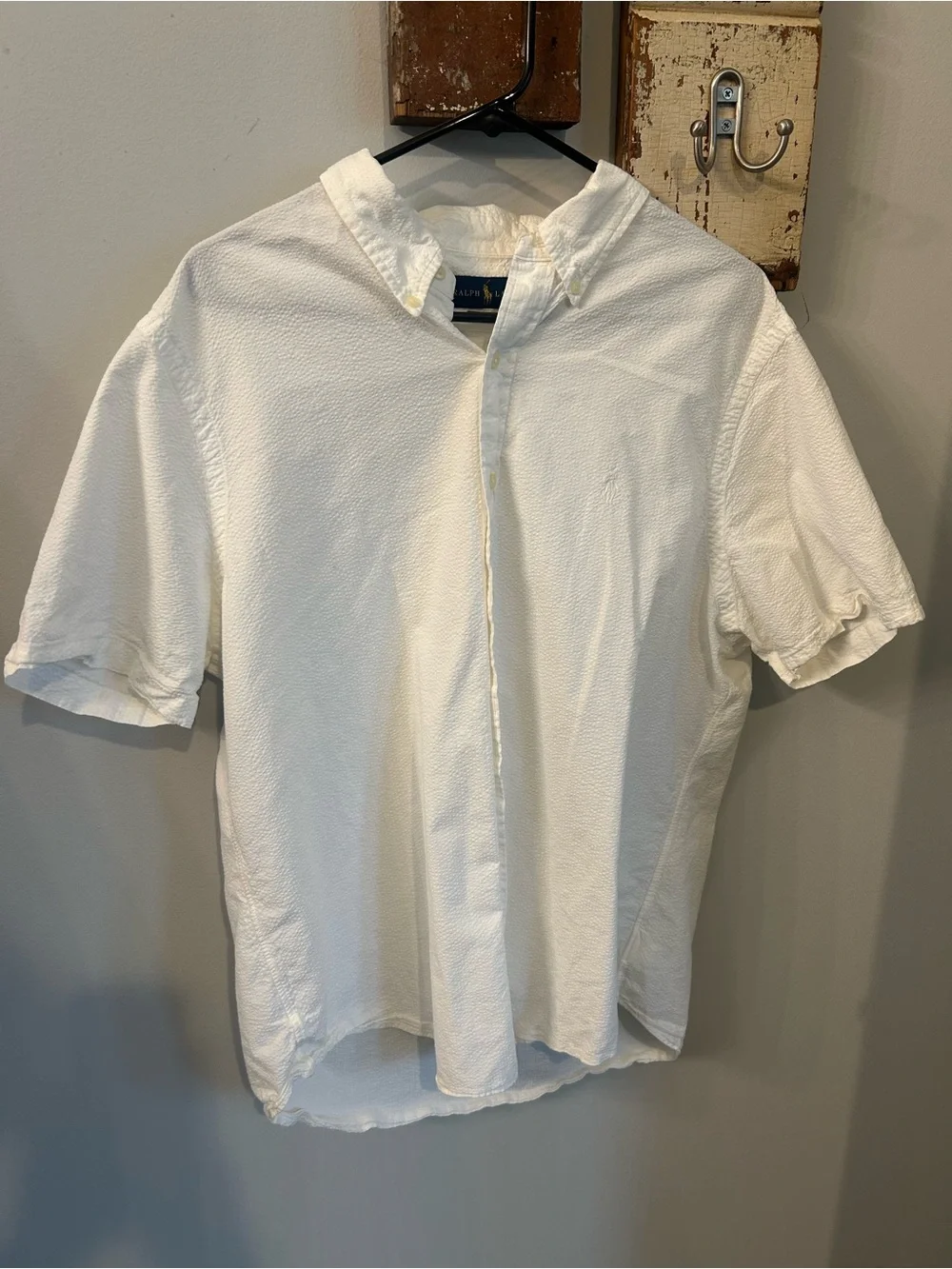 Ralph Lauren White Seersucker Button Down Short Sleeve